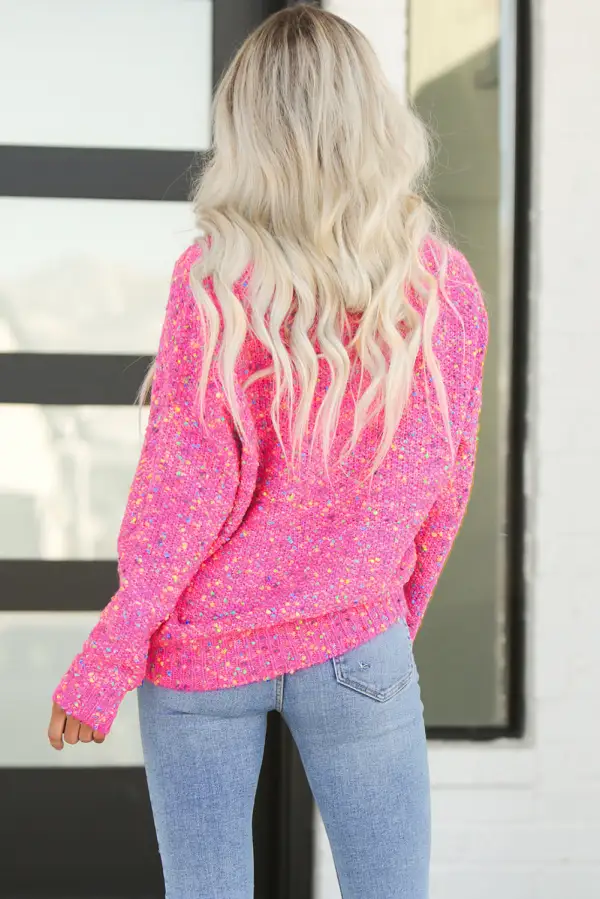 Colorful Spots Knit V Neck Casual Sweater