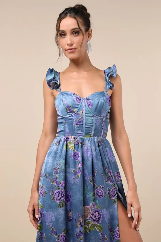 Sweet Like Sangria Pink Floral Ruffled Bustier Midi Dress