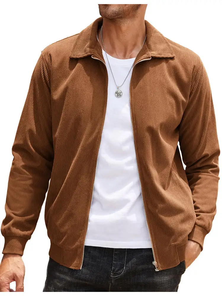 Casual Zip Up Corduroy Bomber Jacket
