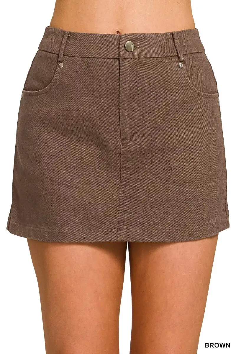 Cotton Twill Lined Mini Skirts