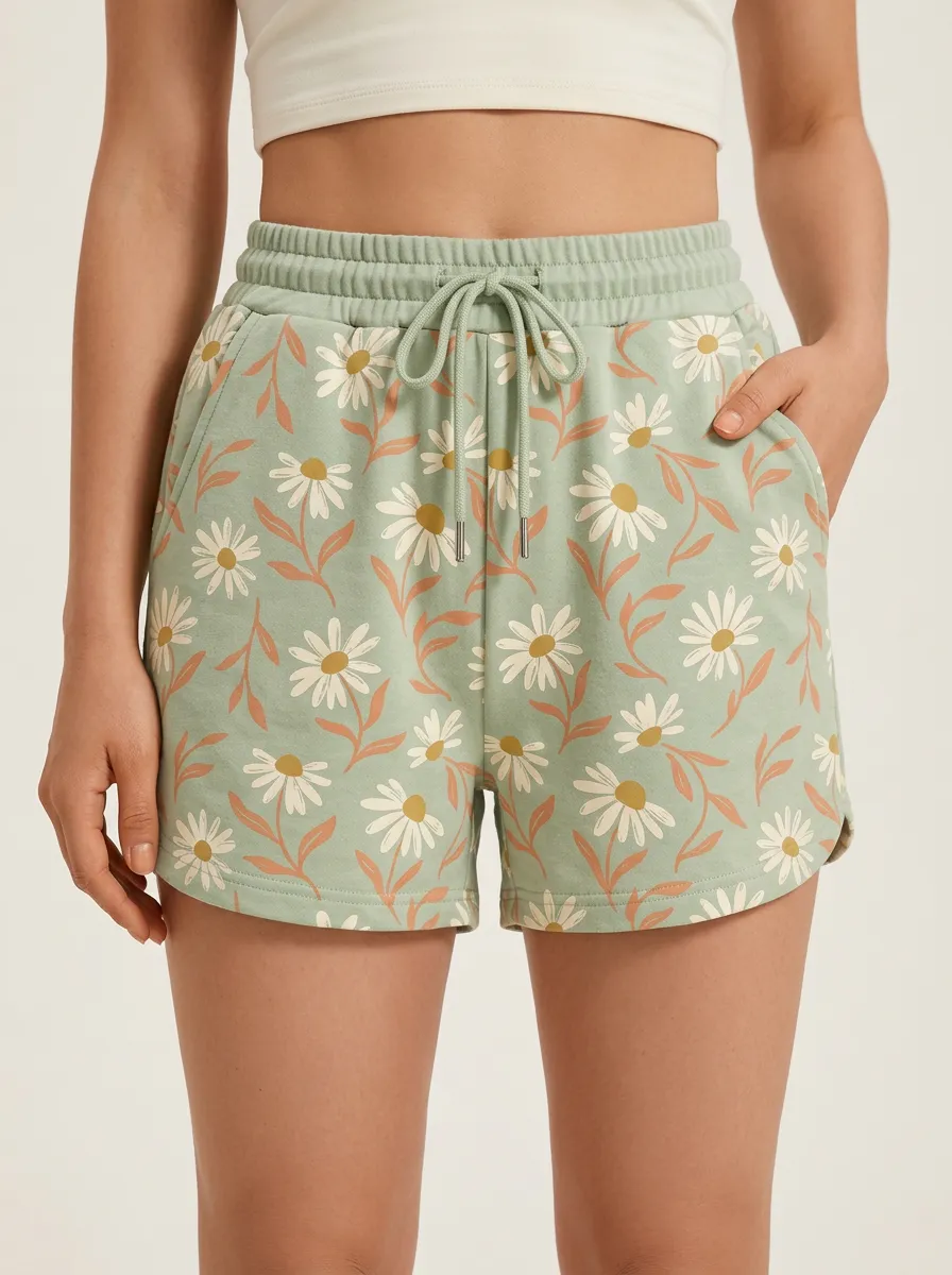 Women's Daisy Leaf Drawstring Lounge Shorts