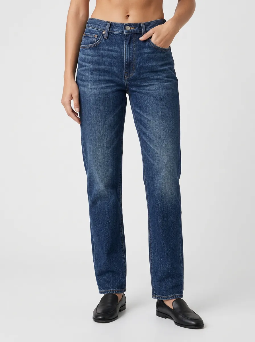 Polished Straight Leg Pocket Detail Denim Jeans