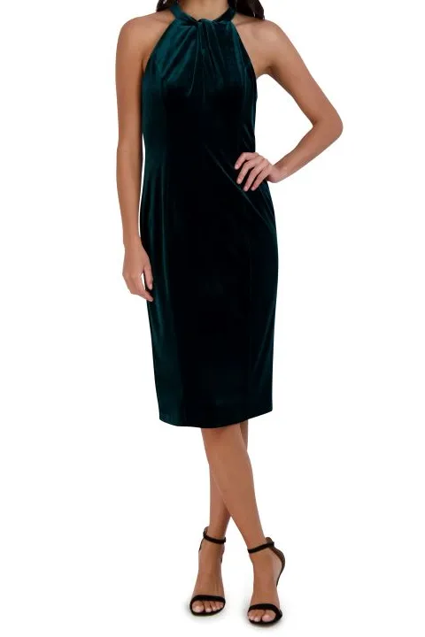 Twist Neck Sheath Midi Dress