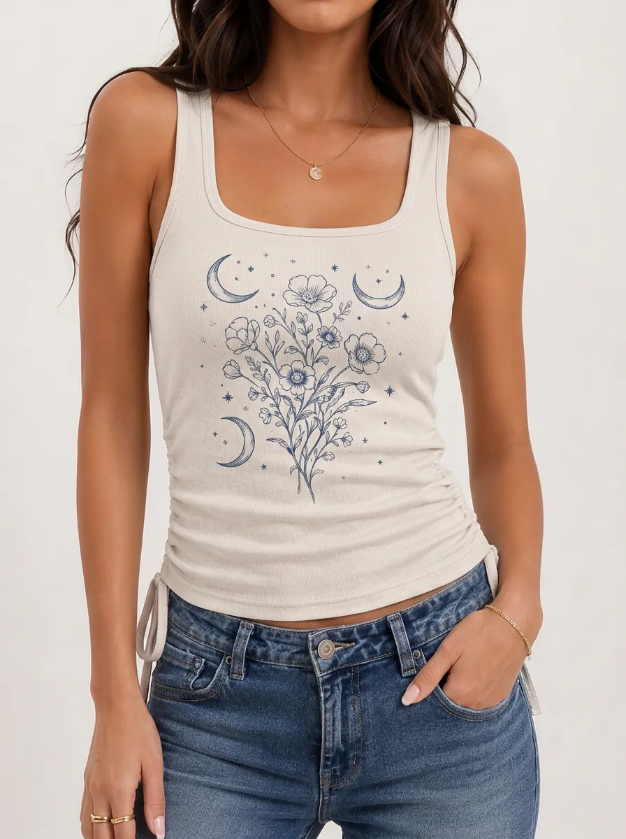 Women's Celestial Star Floral Ribbed Tank