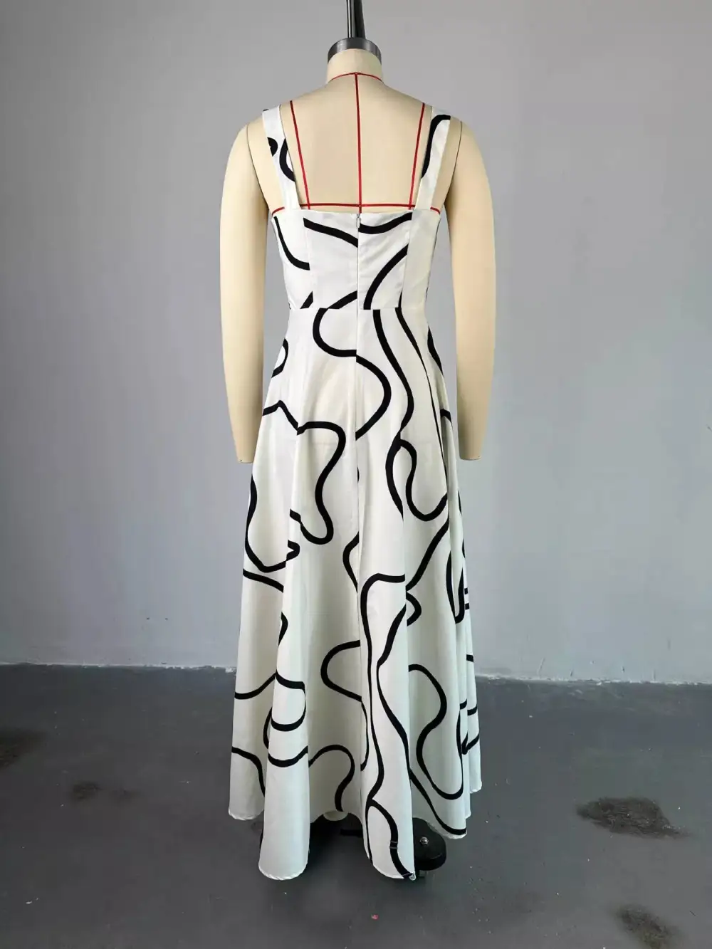 Abstract Print Square Neck Midi Dress