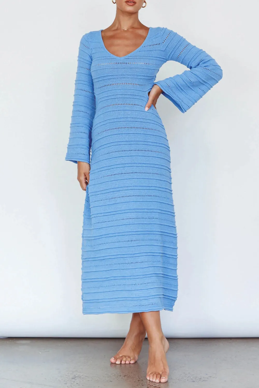 Fashionable Trumpet Sleeve Long Dress