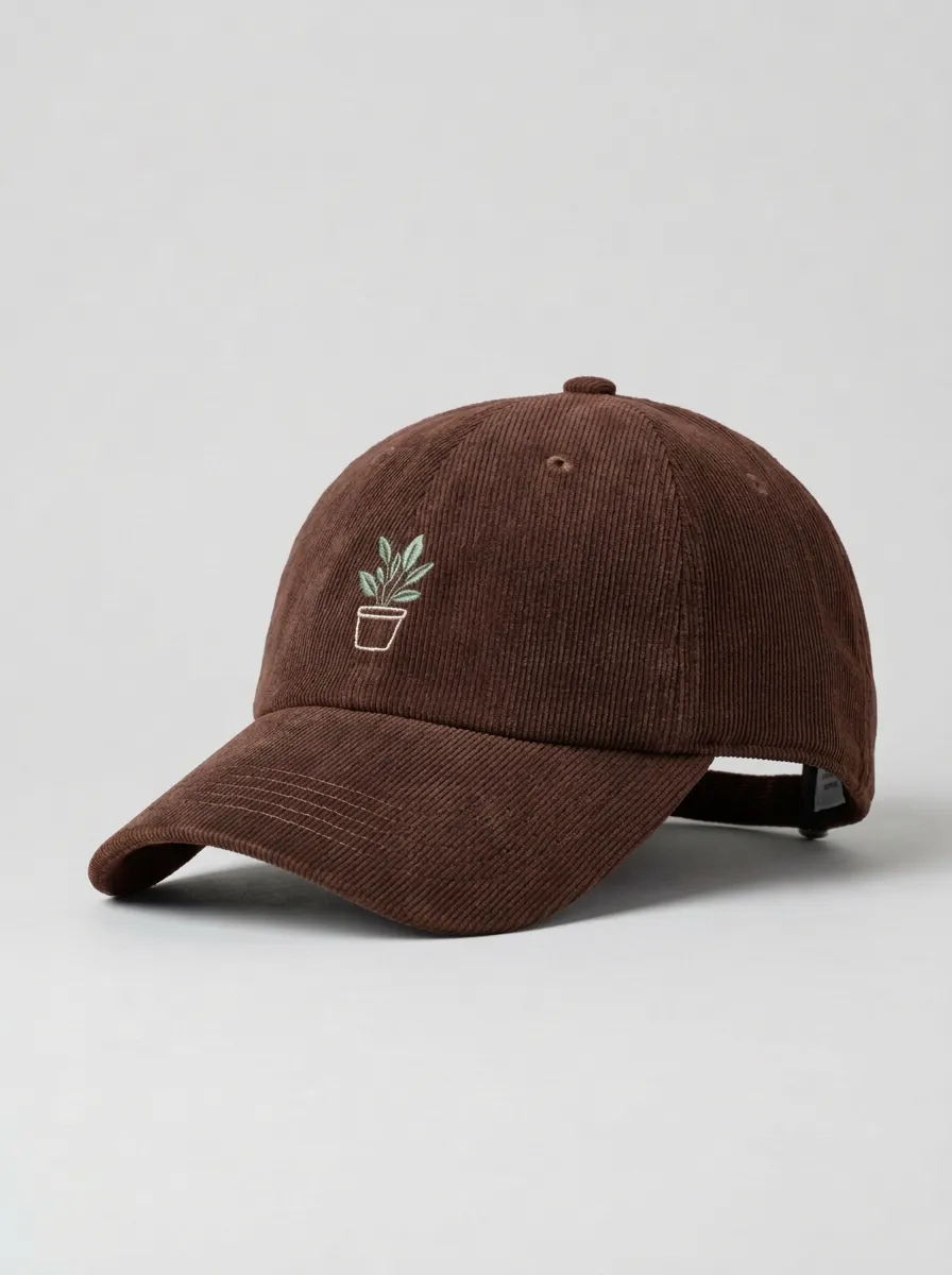 Plant-Lover Corduroy Embroidered Potted-Plant Unisex Baseball Cap