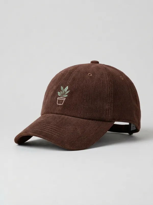 Plant-Lover Corduroy Embroidered Potted-Plant Unisex Baseball Cap