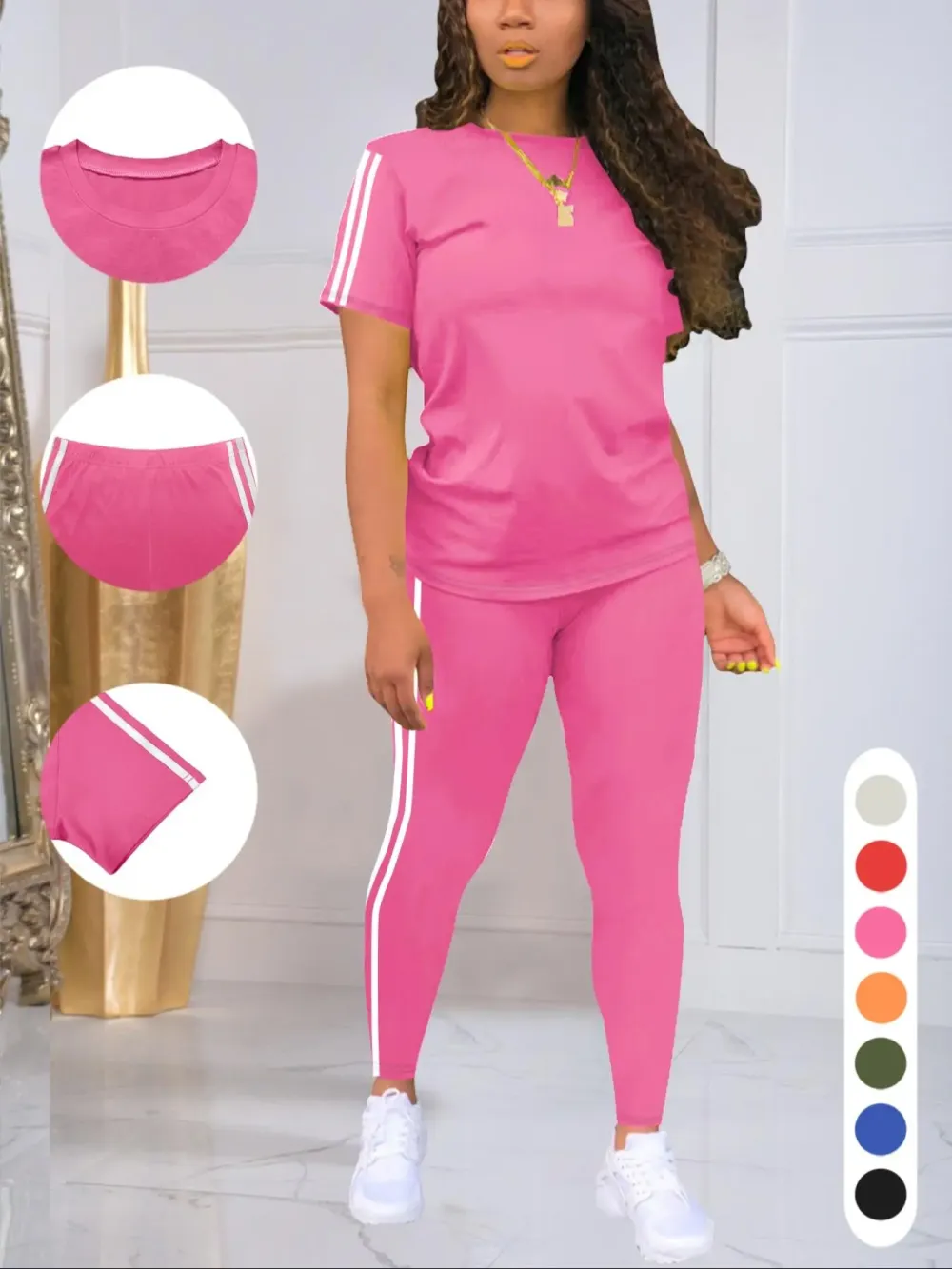 Women's Chic Side-Stripe Lounge Set – Casual Tee & Pants Two-Piece Outfit