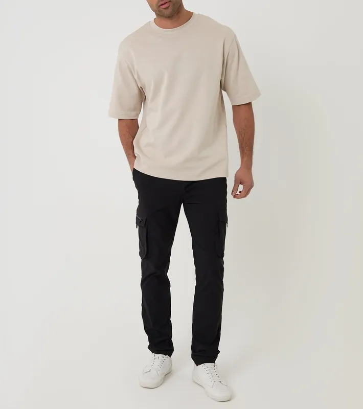 Black Slim-Fit Stretch Cargo Pants
