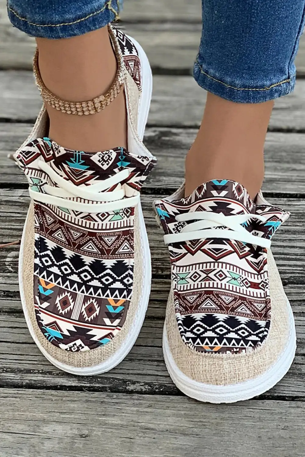 Geometric Patchwork Lace-Up Casual Sneakers