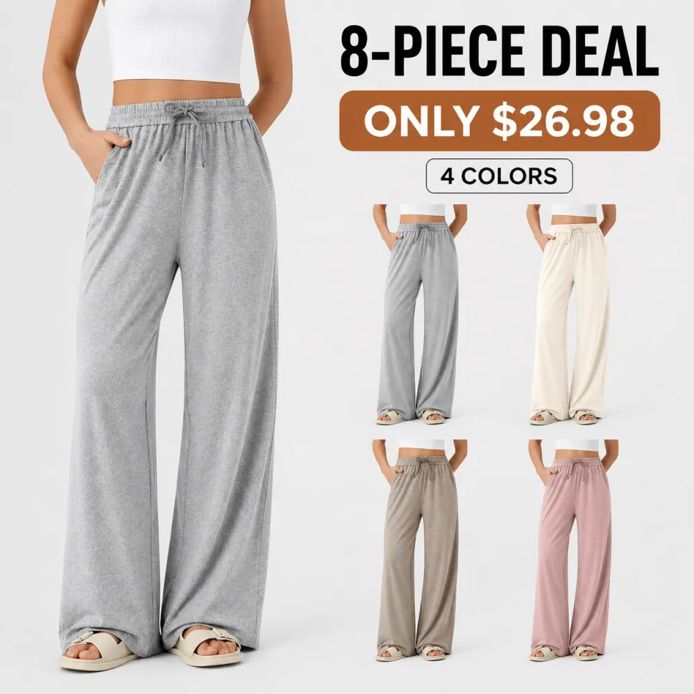 Women's High Waisted Drawstring Wide Leg Casual Pants