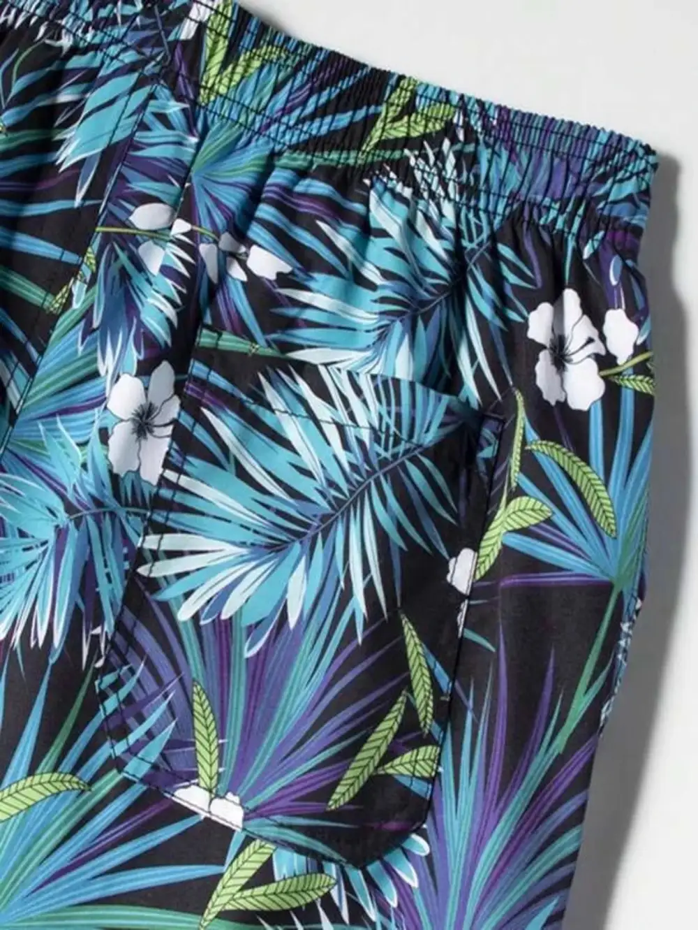 Men's Pocket Tropical Print Drawstring Swim Trunks