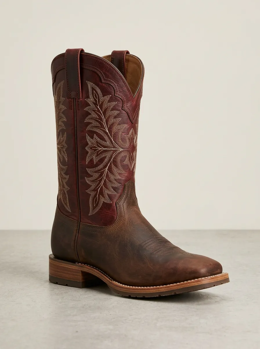 Men's Western Oxblood and Brown Two-Tone Cowboy Boots