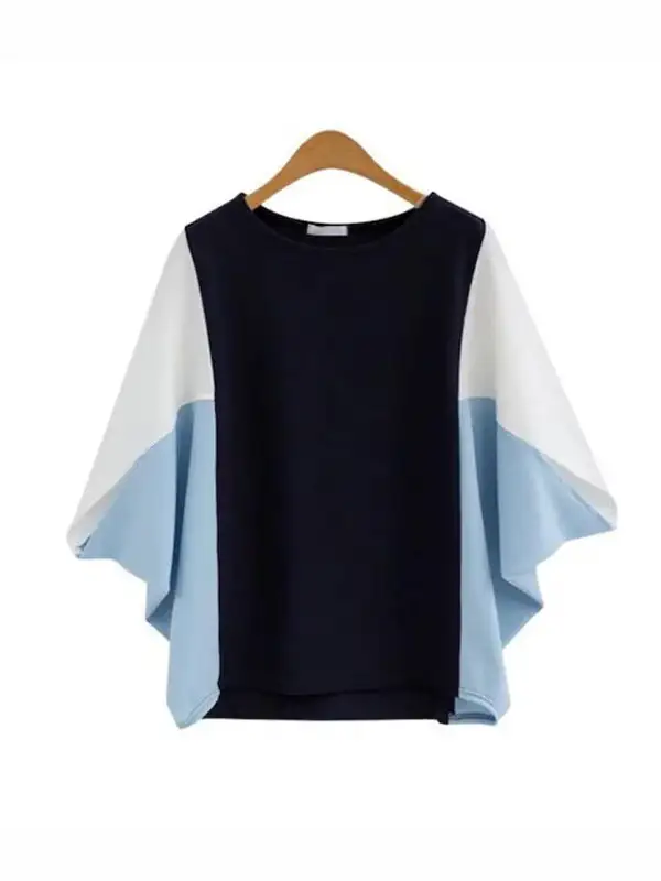 Batwing Sleeve Relaxed Contrast Panel Detail Round Neck T-Shirt