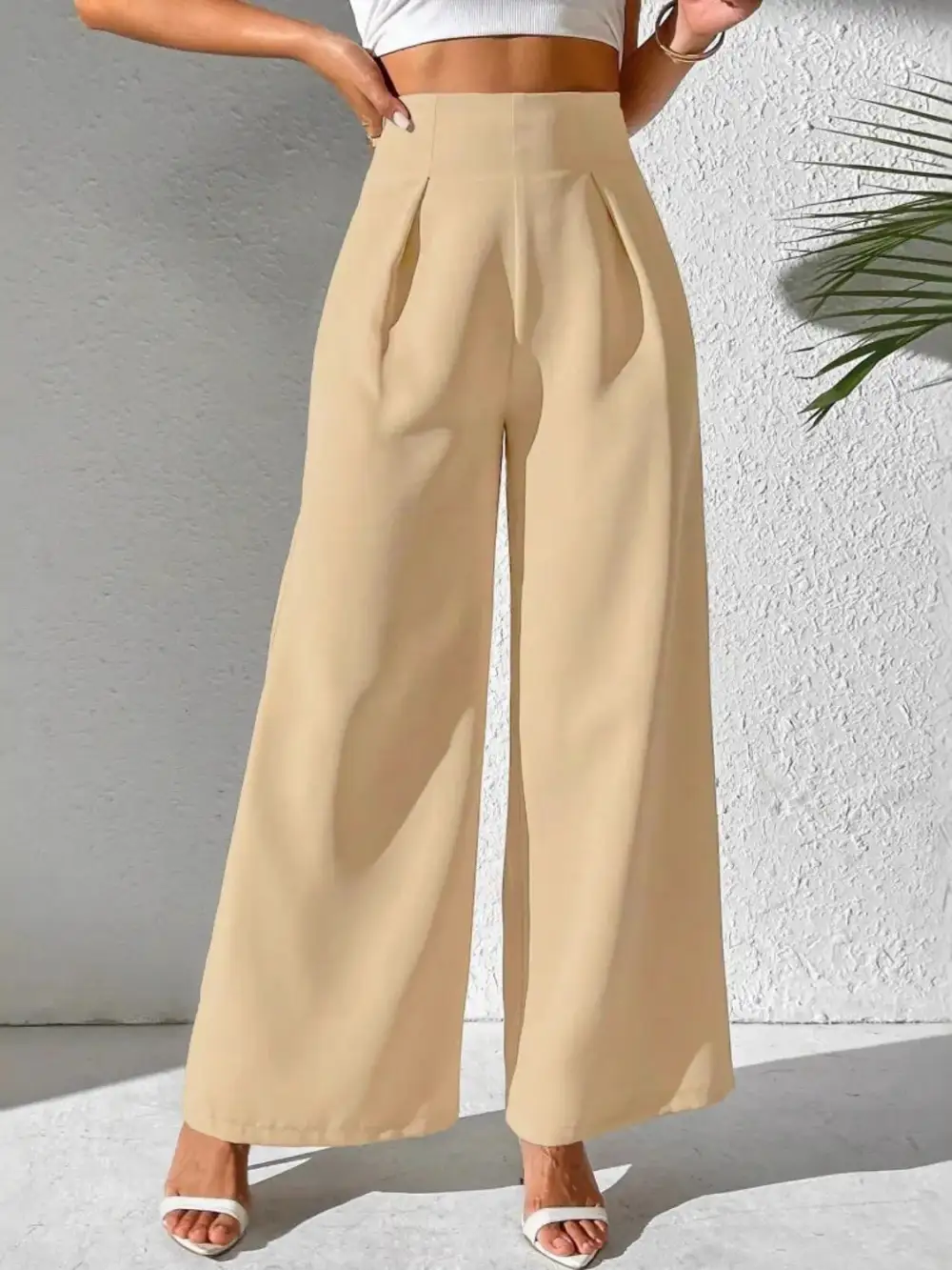 Wide Leg High Waist Detail Pants