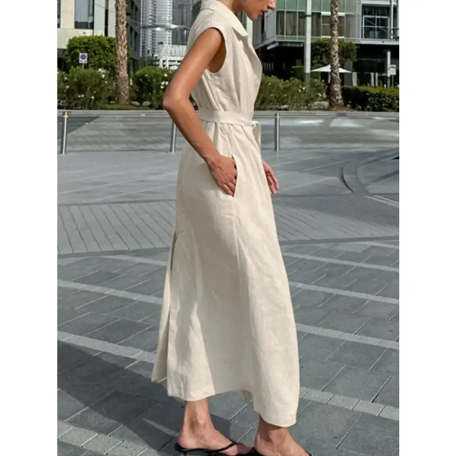 Tie Waist Cap Sleeve Maxi Dress