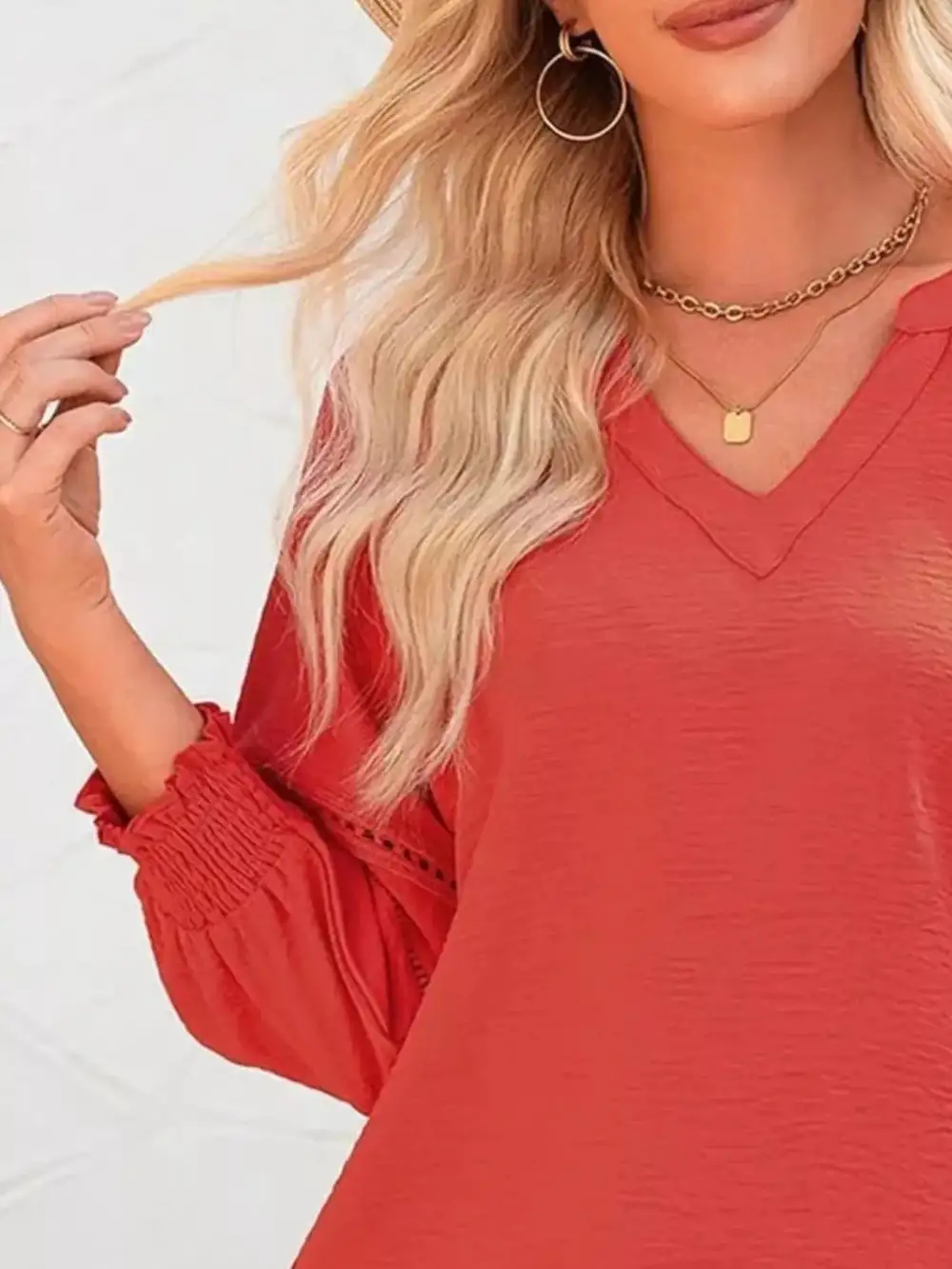Smocked Long Sleeve Blouse