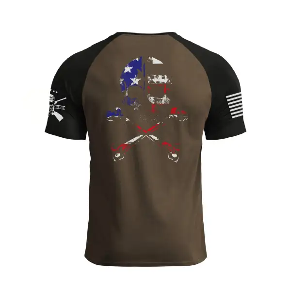 USA FLAG SKULL RAGLAN GRAPHIC TEE