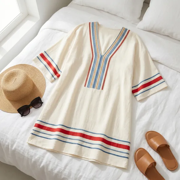 Linen Blend Sienna Embroidered Mini Dress