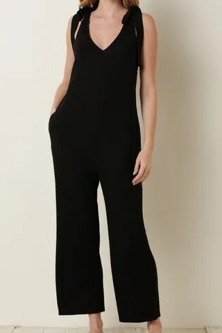 Rib Knit V Neck Cross Back Jumpsuit
