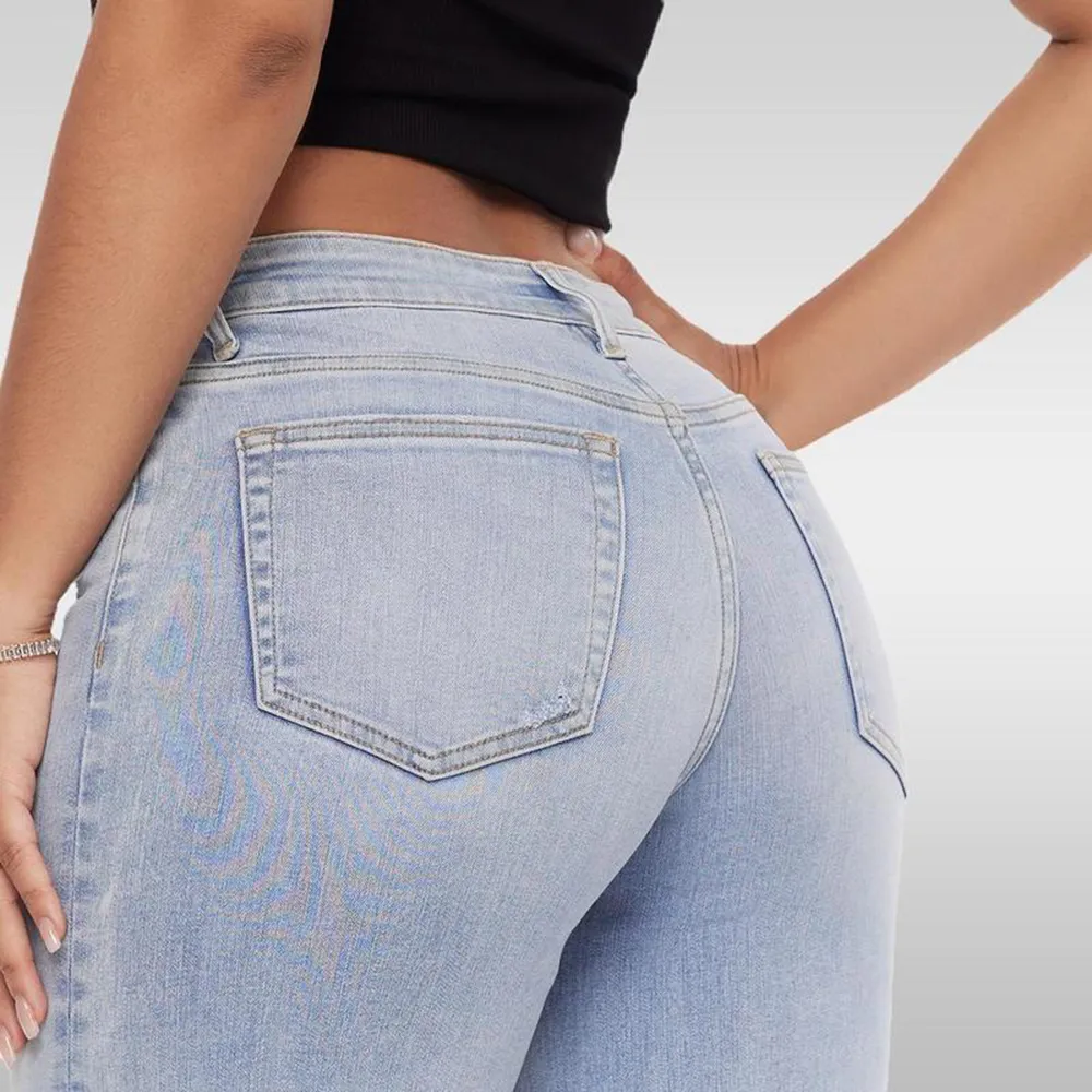Women's Mid-Rise Baggy Jeans - Stretchy, Distressed, Comfortable Denim - Plus & Regular Sizes
