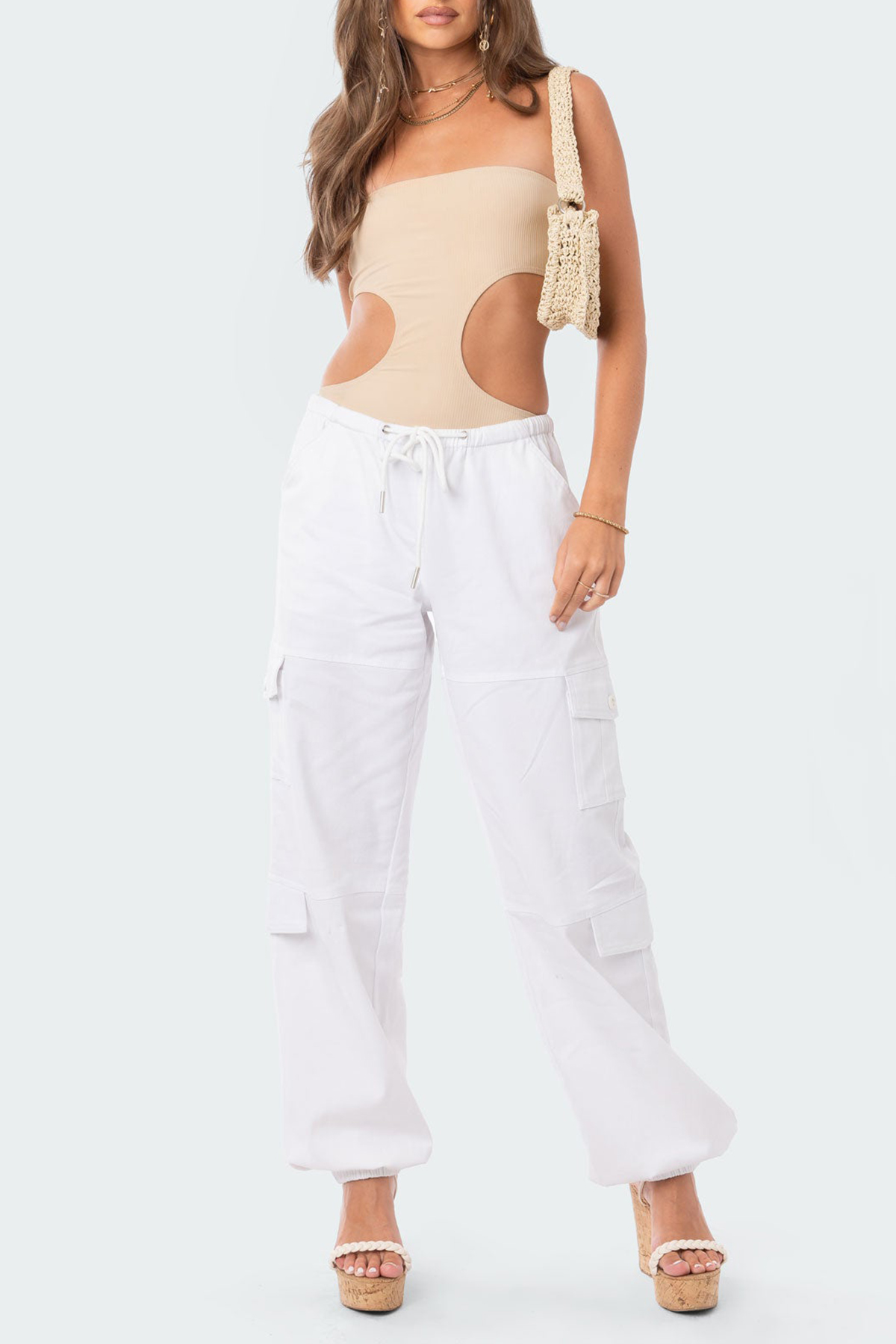 Ribbed Cut Out Bodysuit White