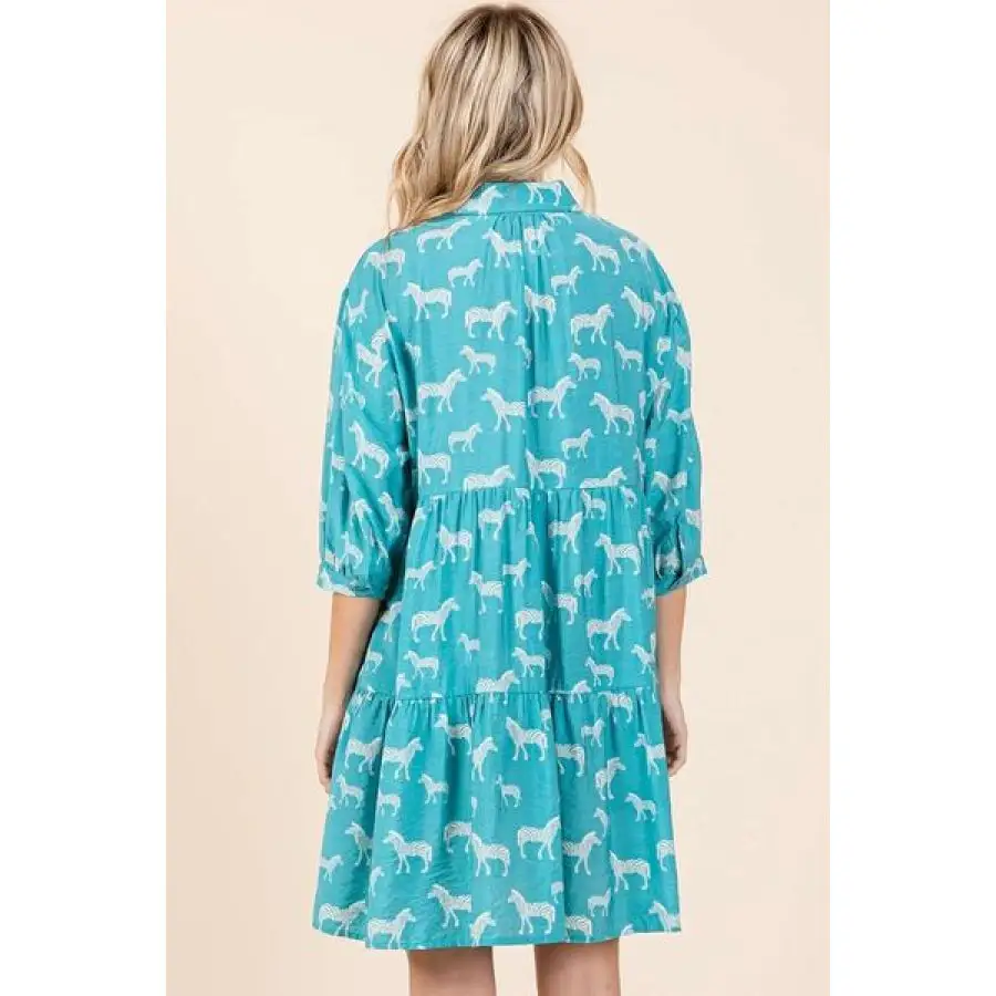 Zebra Print Button Down Shirt Mini Dress