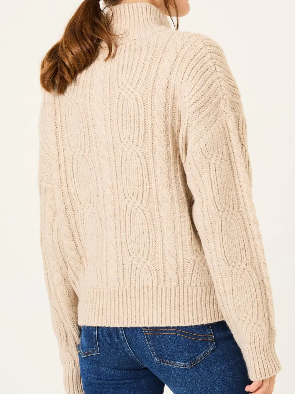 Erin Natural Cable Knitted Zip Through Cardigan