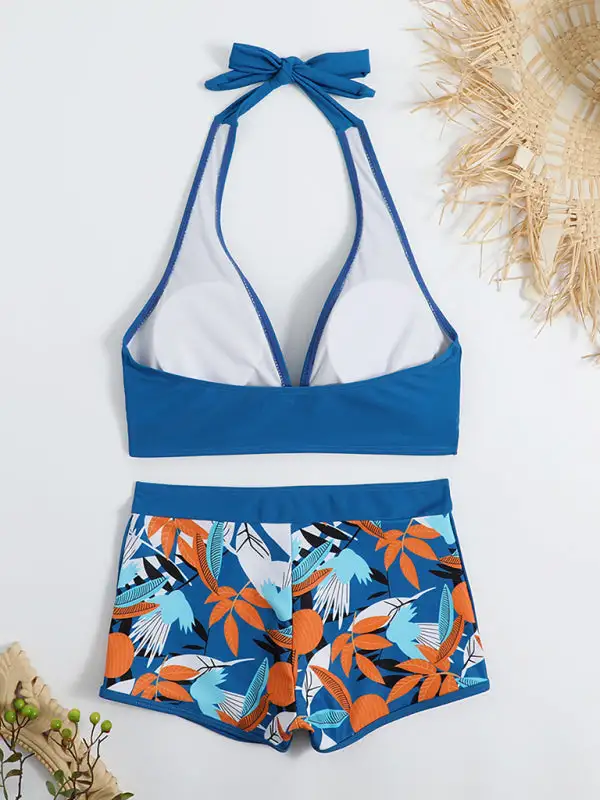Split High Waist Boxer Ties Bikini Swim Set