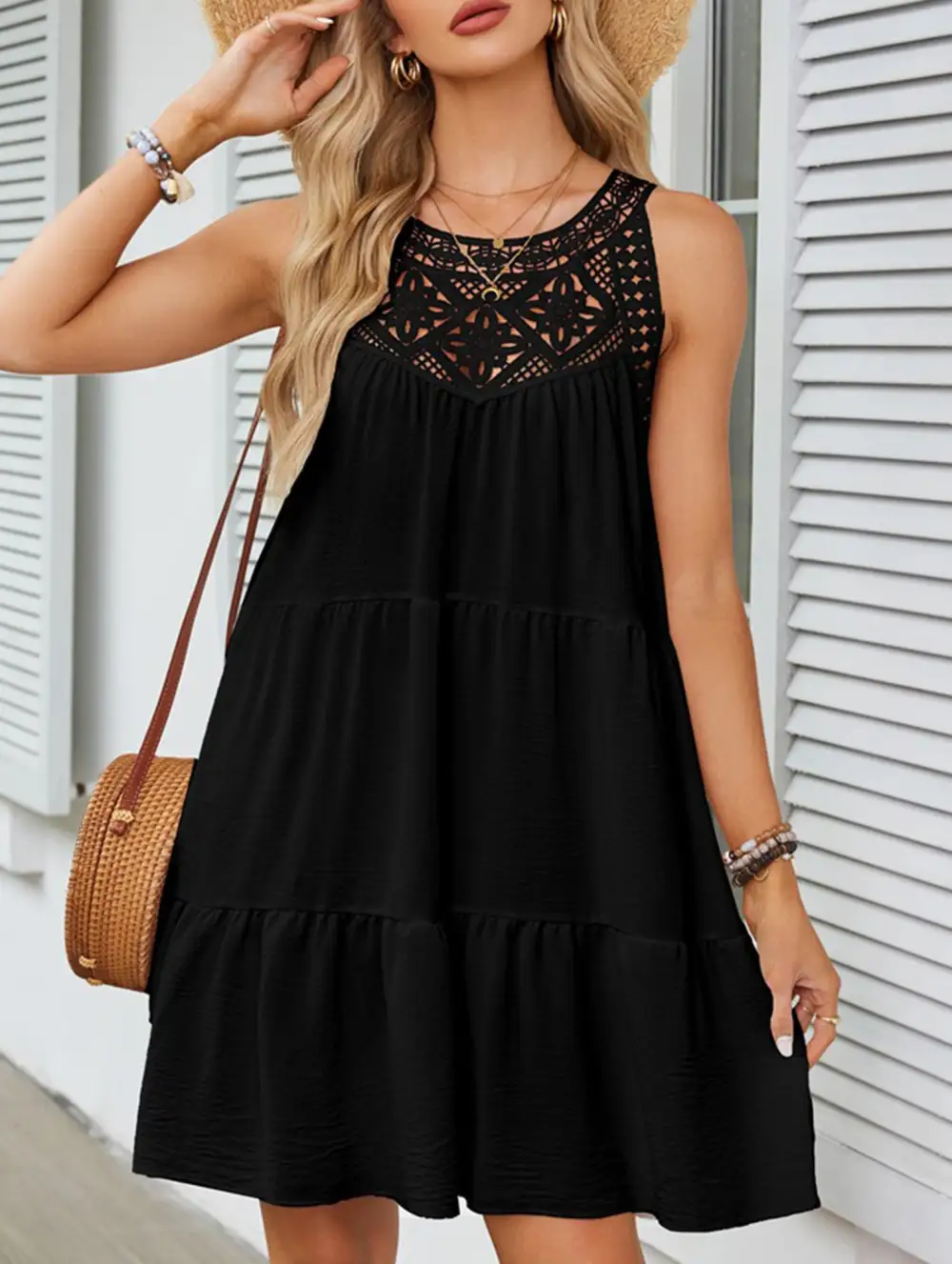Lace Patch Halter A Line Dress