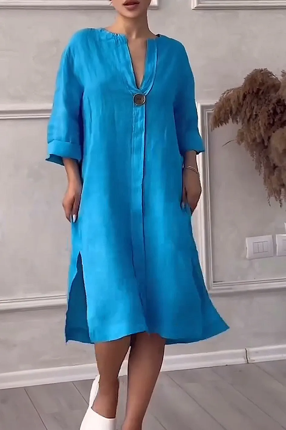 11 PACK Women'S Solid Color Casual Cotton And Linen Dress