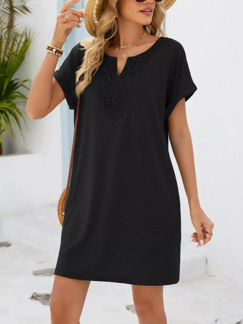 Polished Detail Lace Short Sleeve Dress