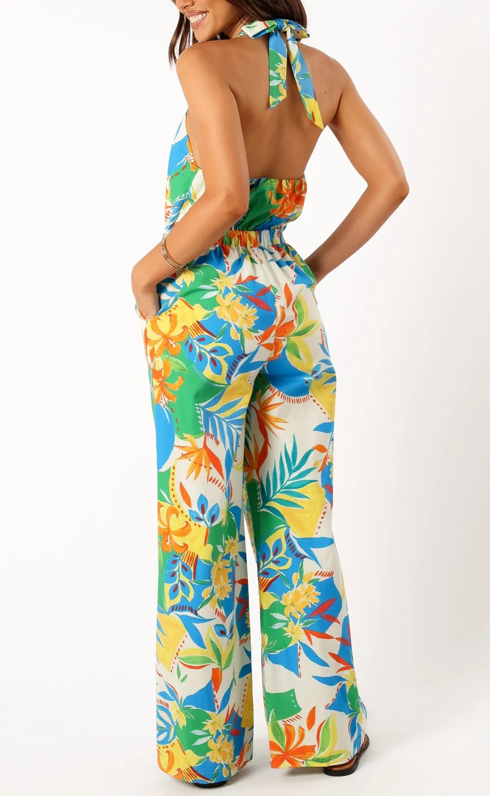 Halter Wide-Leg Pocket Sleeveless Floral Jumpsuit
