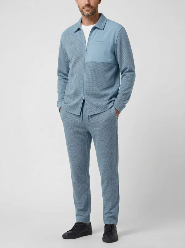 Men's Houndstooth Zip-Up Minimal Polo Collar Jacket and Jogger Pants Set
