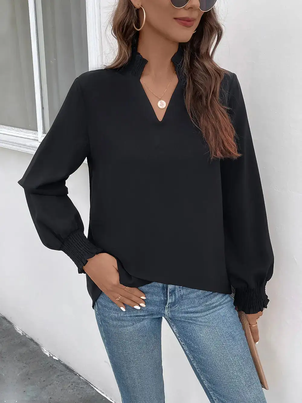 Everyday Soft Smocked V-Neck Blouse