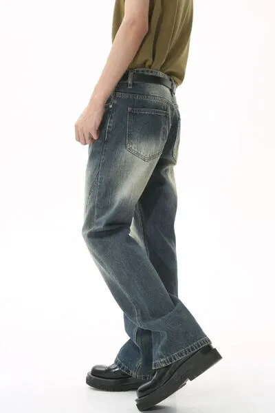 Easygoing Washed Pocketed Stretch Straight Leg Jeans
