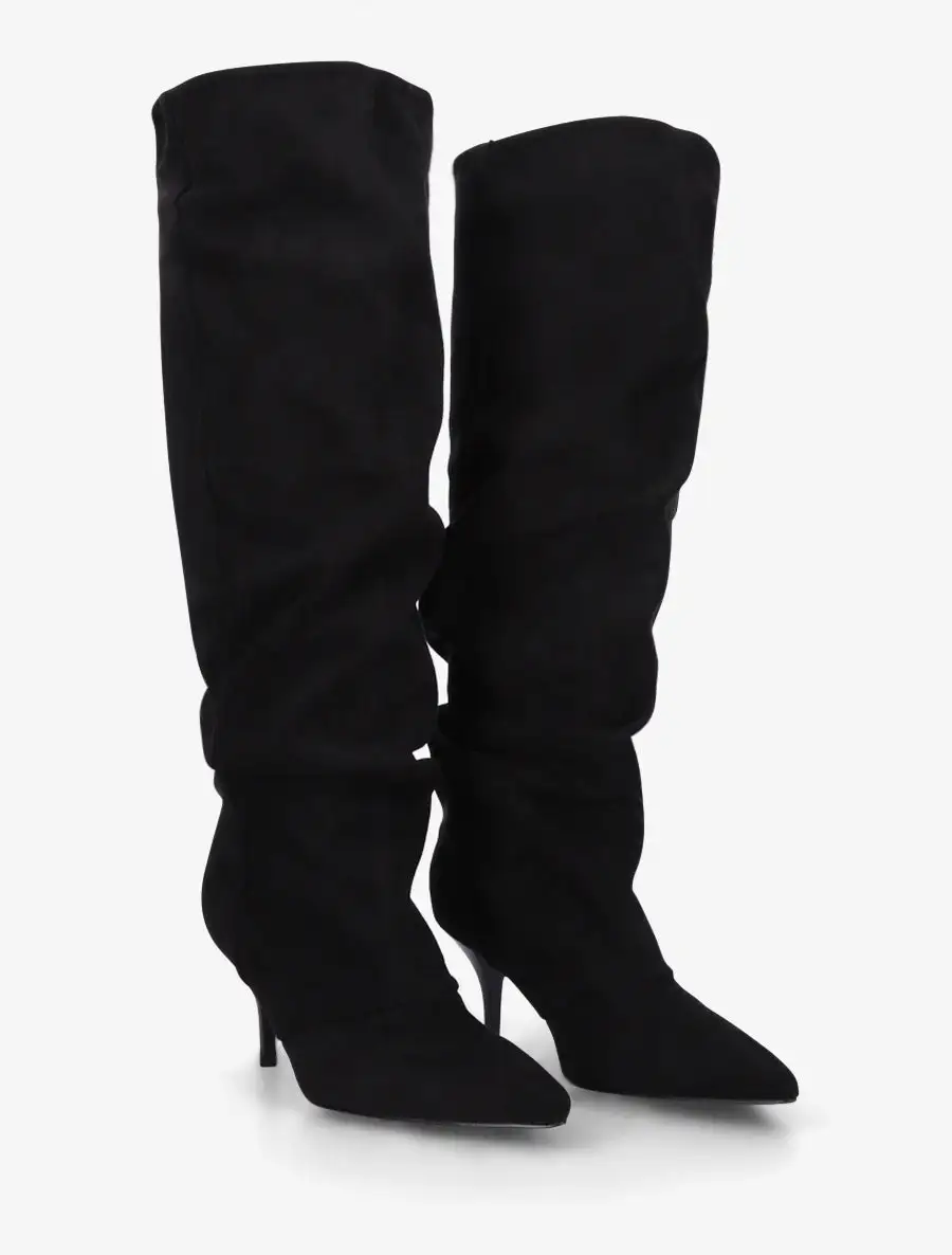 Crafted Look Block Heel Faux Suede Knee High Boots