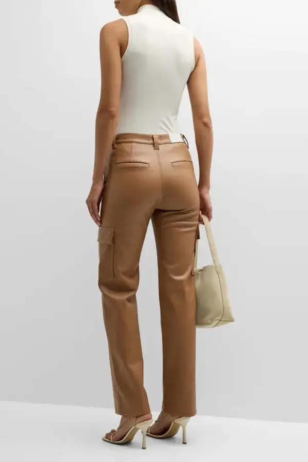 Brown High-Rise Utility Straight Pants