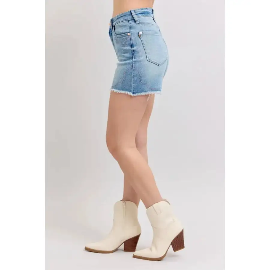 Raw Hem Cutoff High Waist Pocketed Shorts