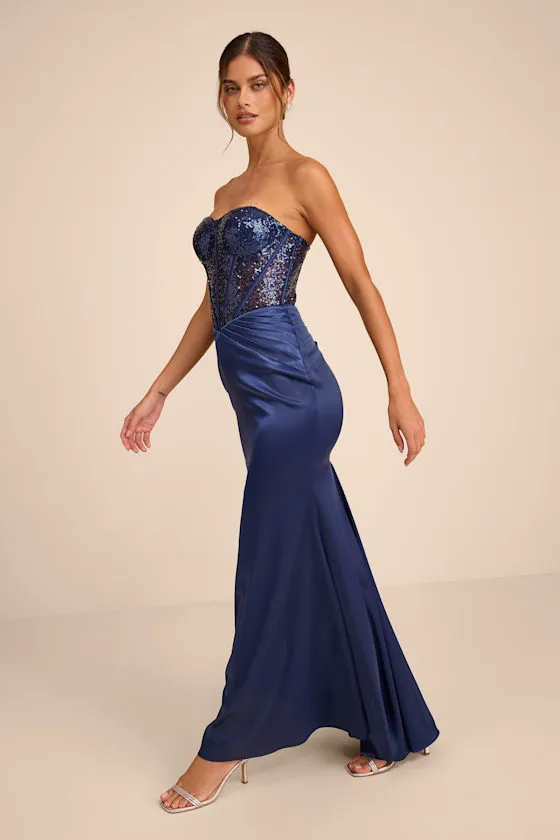 Ria Emerald Sequin Strapless Mermaid Maxi Dress