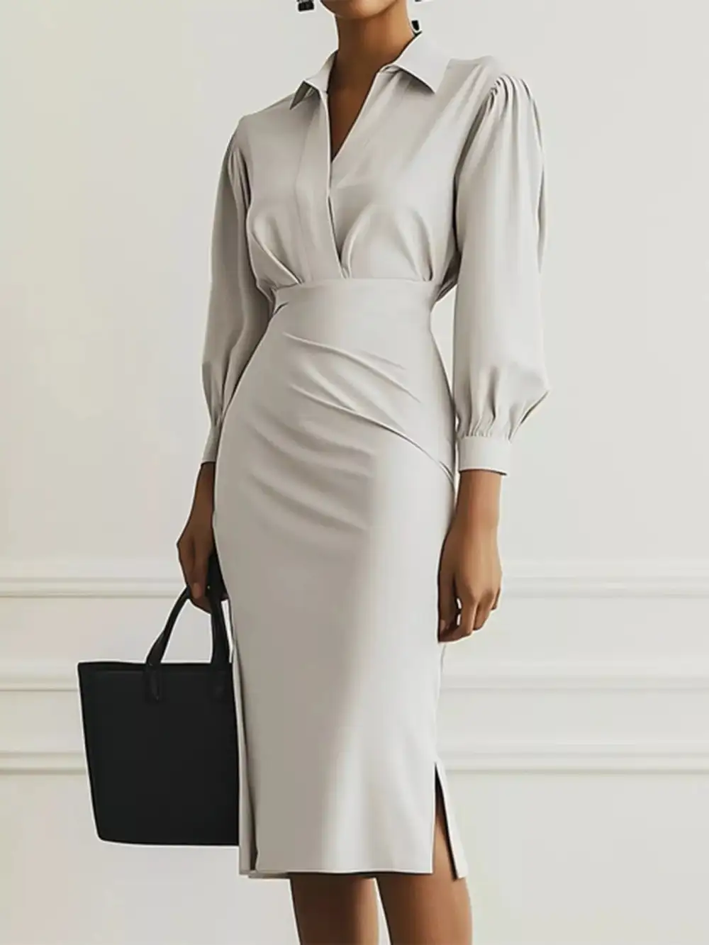 Comfort Fit Ruched Slit Midi Dress