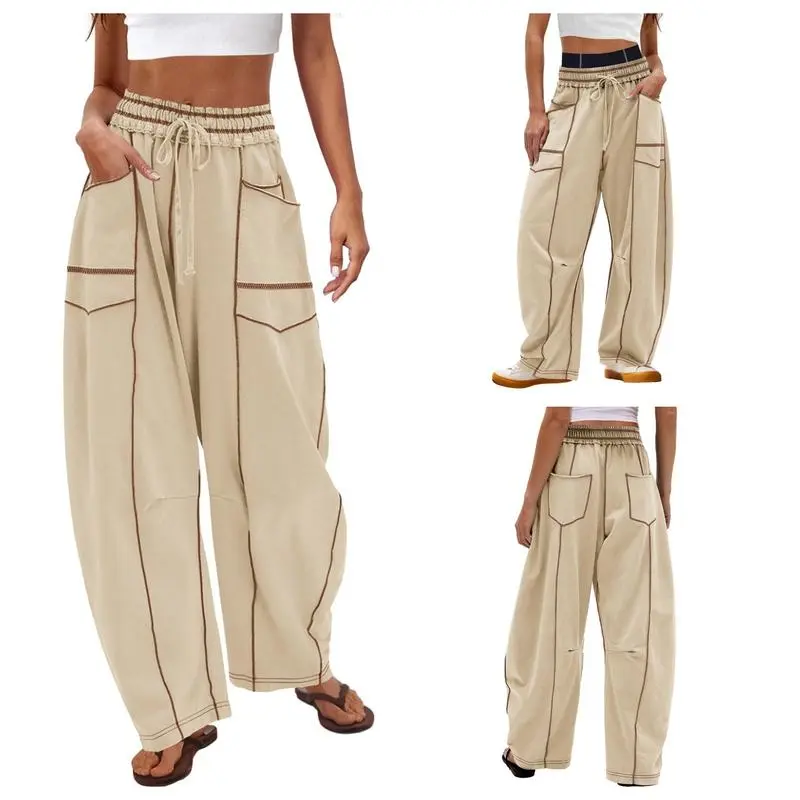 Women's High-Waisted Barrel Sweatpants: Baggy Wide-Leg Drawstring Joggers