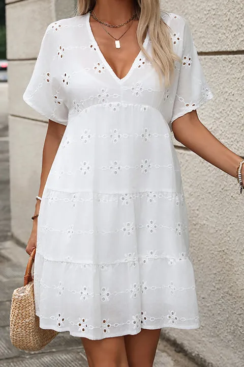 Solid Color V Neck Casual Dress