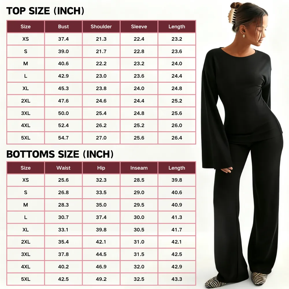 Women's Fall New Round Neck Flare Long Sleeve Top & Elastic Waist Straight Leg Pants Set