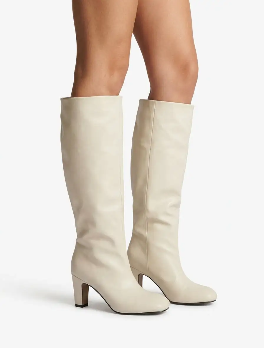 Classic Elegant Block Heel Faux Leather Knee High Boots
