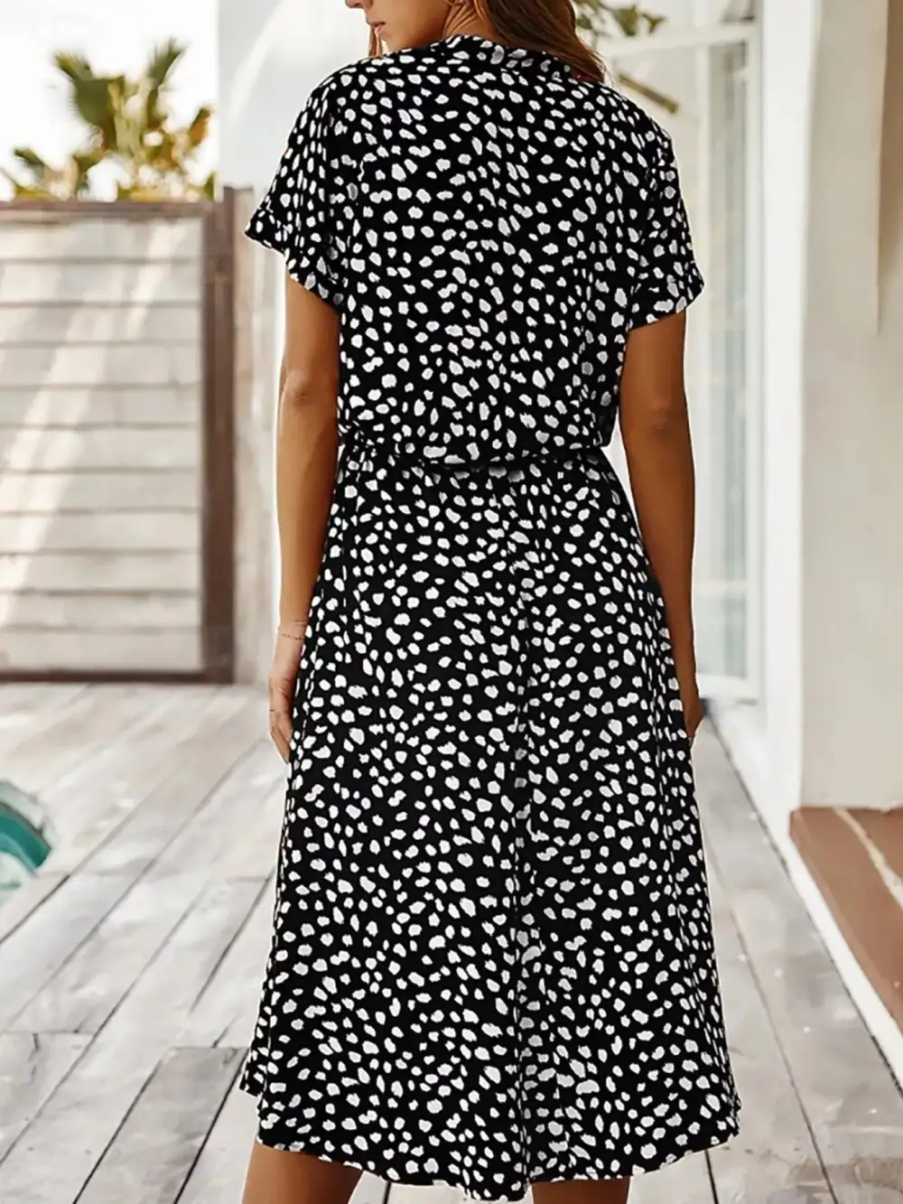 Polka Dot Button Front Midi Dress
