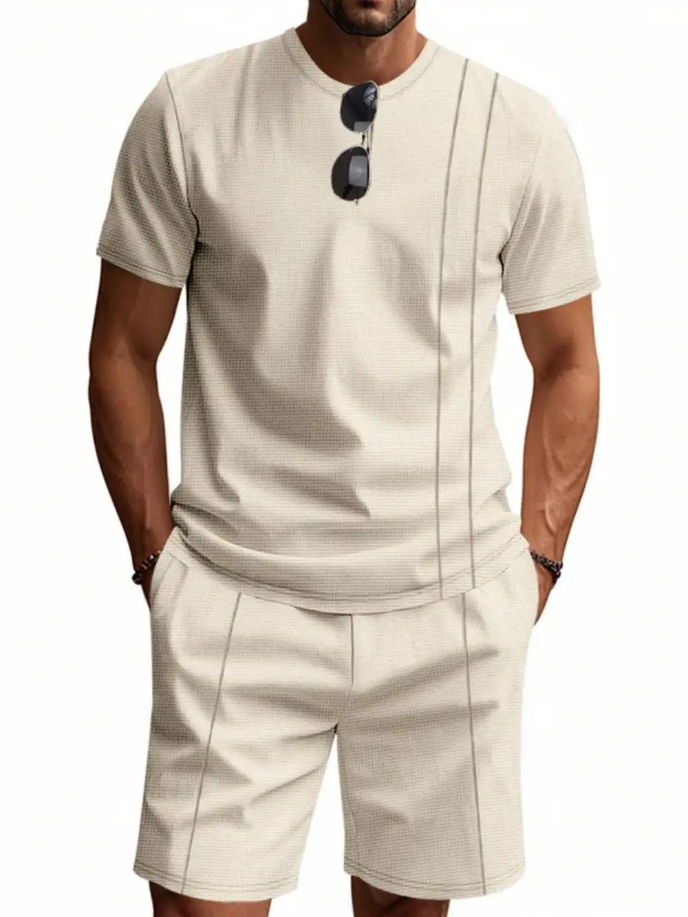 Pocketed Round-Neck Short-Sleeve Top and Shorts Sport Set