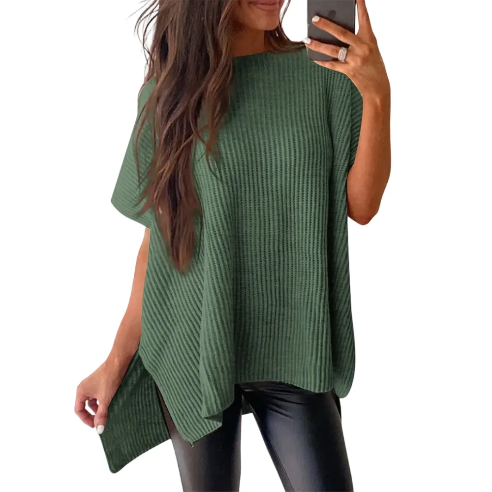 Women's loose-neckline short-sleeved sweater