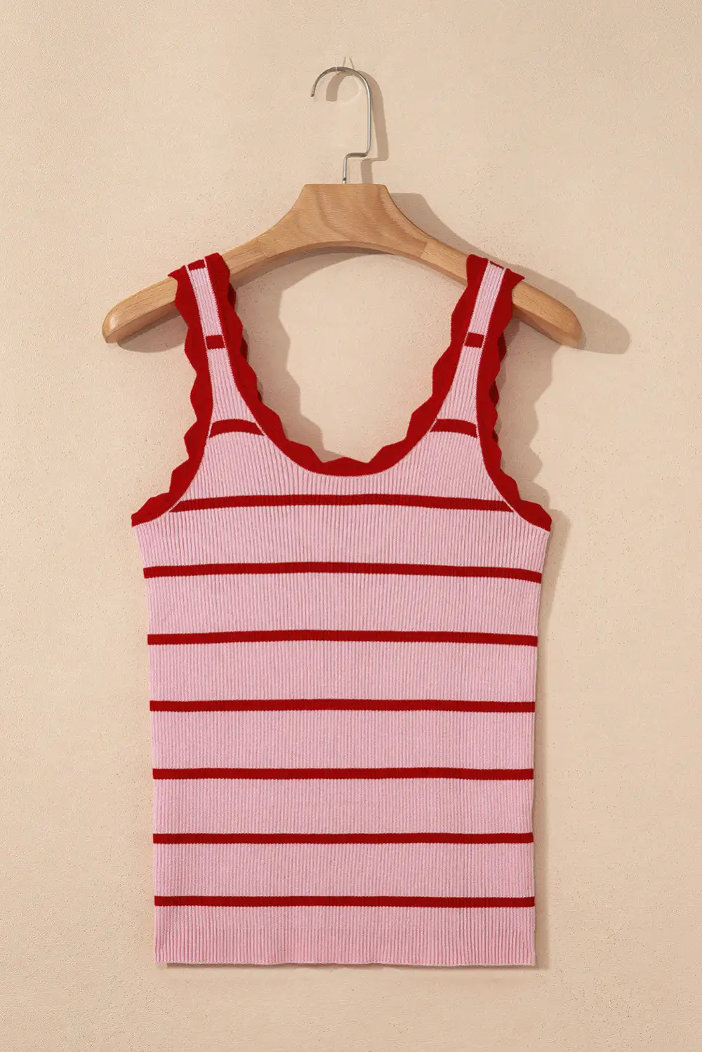 Striped Scalloped Neck Tank Top